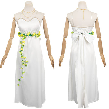 Final Fantasy VII Aerith Gainsborough White Gown Dress Cosplay Costume Outfits Halloween Carnival Suit